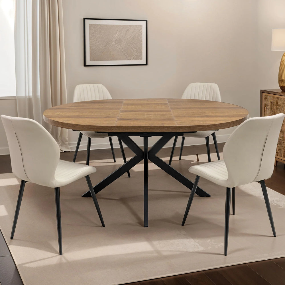 Dark Oak Round Extending Dining Table - 1.2m to 1.6m Capacity