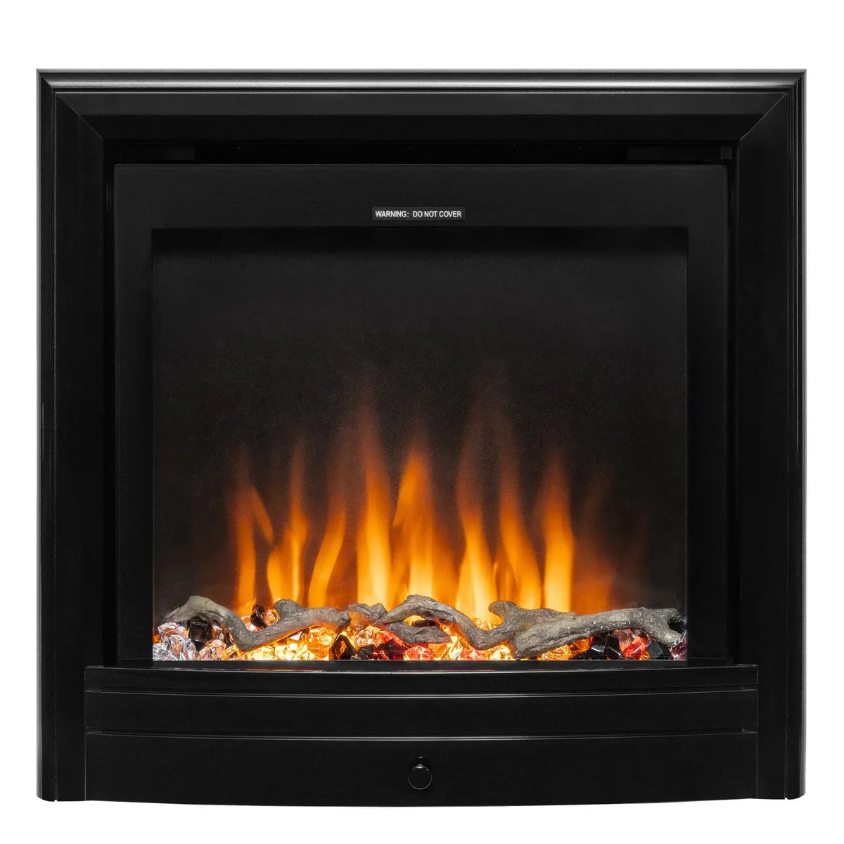 Widescreen nickel electric fire with glowing logs and realistic flame effect