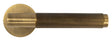 Brass door handle with brushed finish and vertical ribbed grip, side view
