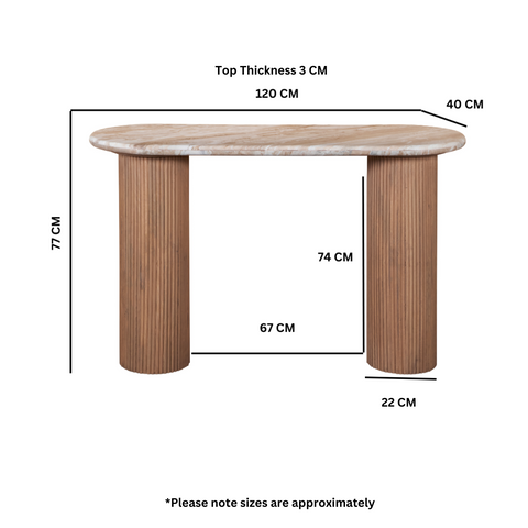 Ashford console table with natural marble top and mango wood legs