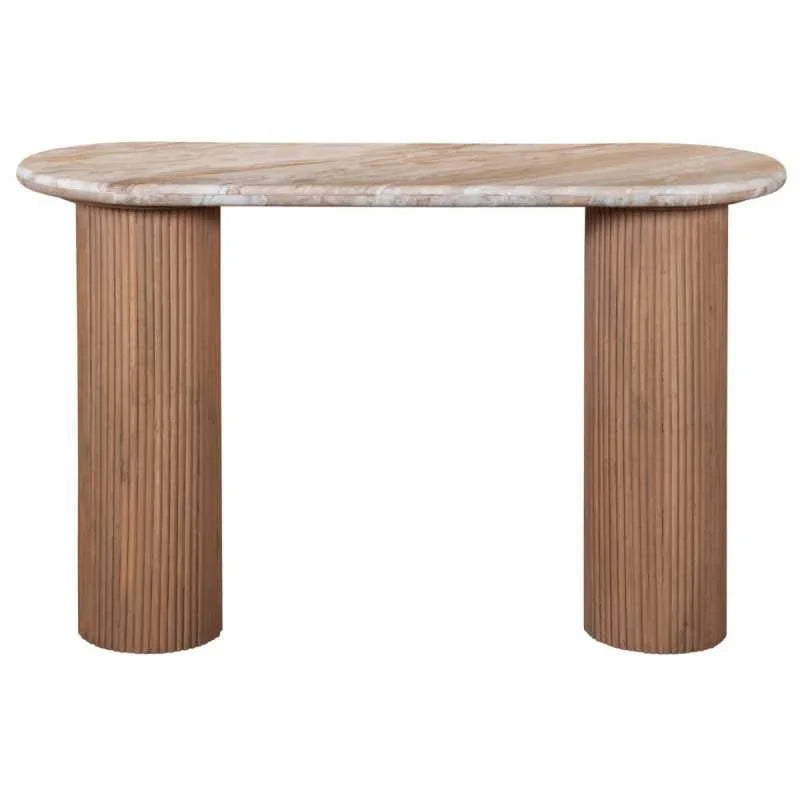 Ashford Natural Marble & Wood Pedestal Console Table - View 3