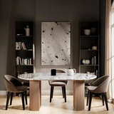 Ashford Natural Marble & Wood Pedestal Dining Table in pale taupe