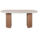 Ashford Natural Marble & Wood Pedestal Dining Table in pale taupe
