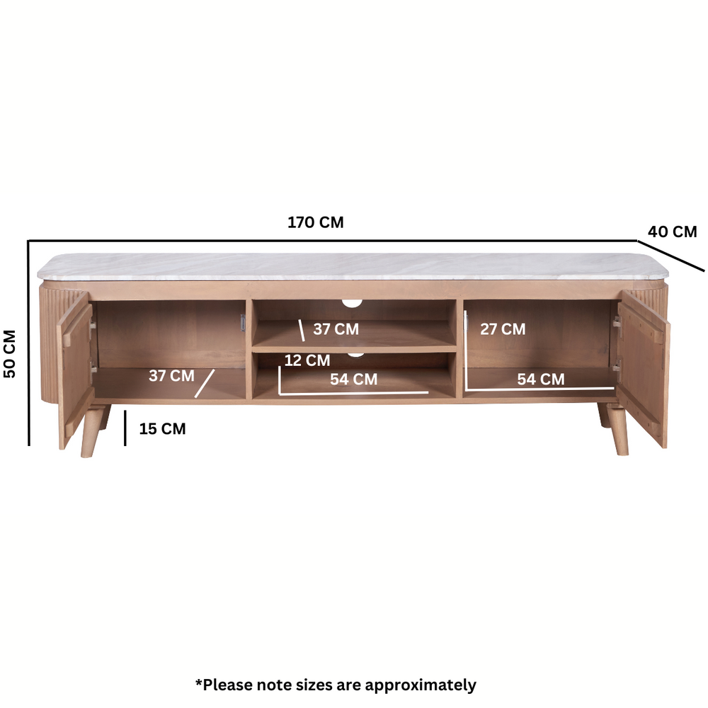 Ashford large TV cabinet made of natural marble and mango wood
