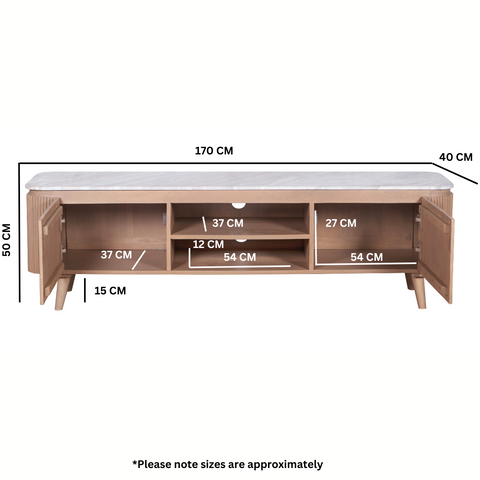 Ashford large TV cabinet made of natural marble and mango wood