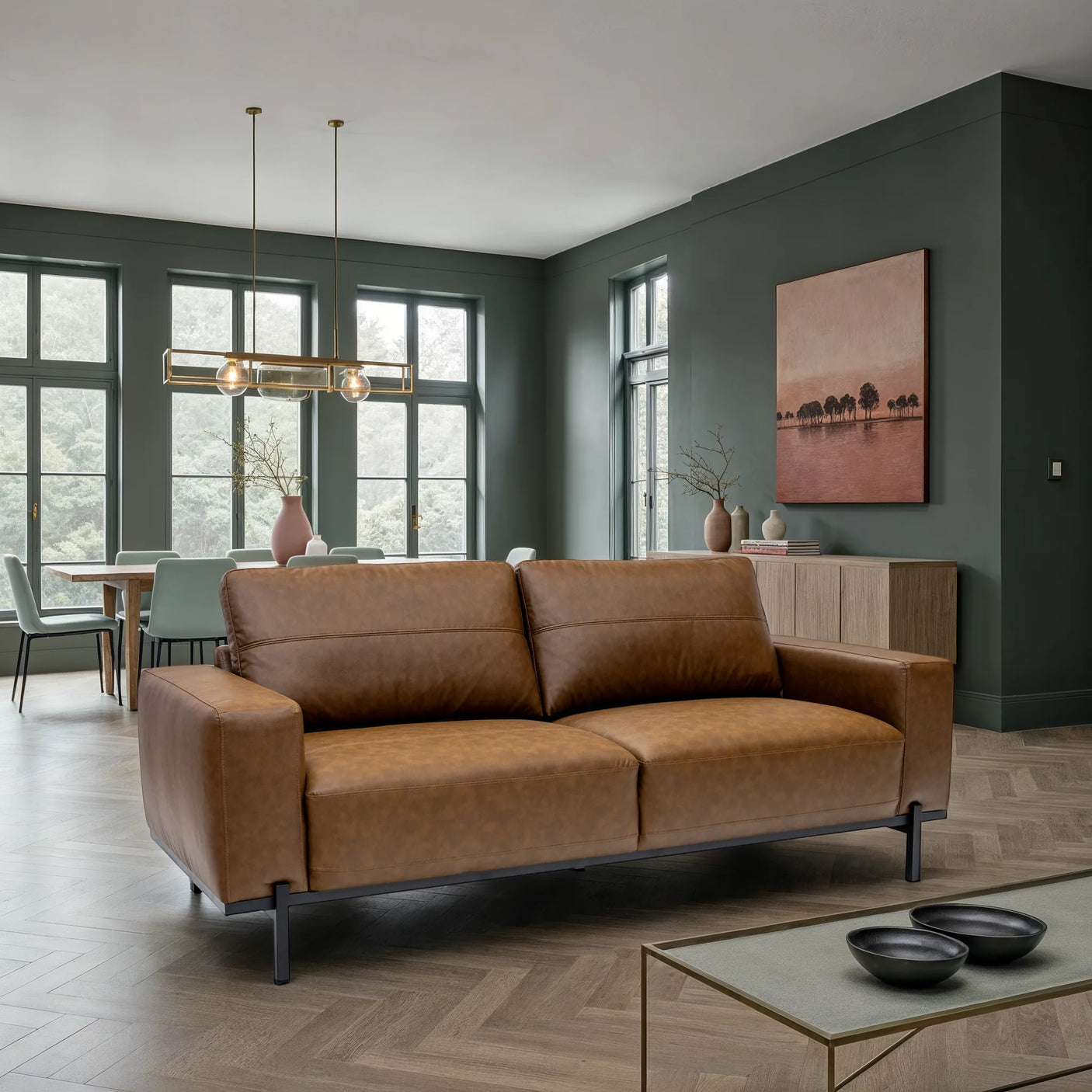 Remi PU 3 Seater - Aged Tan