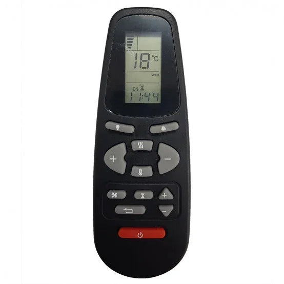Black remote control with LCD screen and temperature settings for reclining furniture