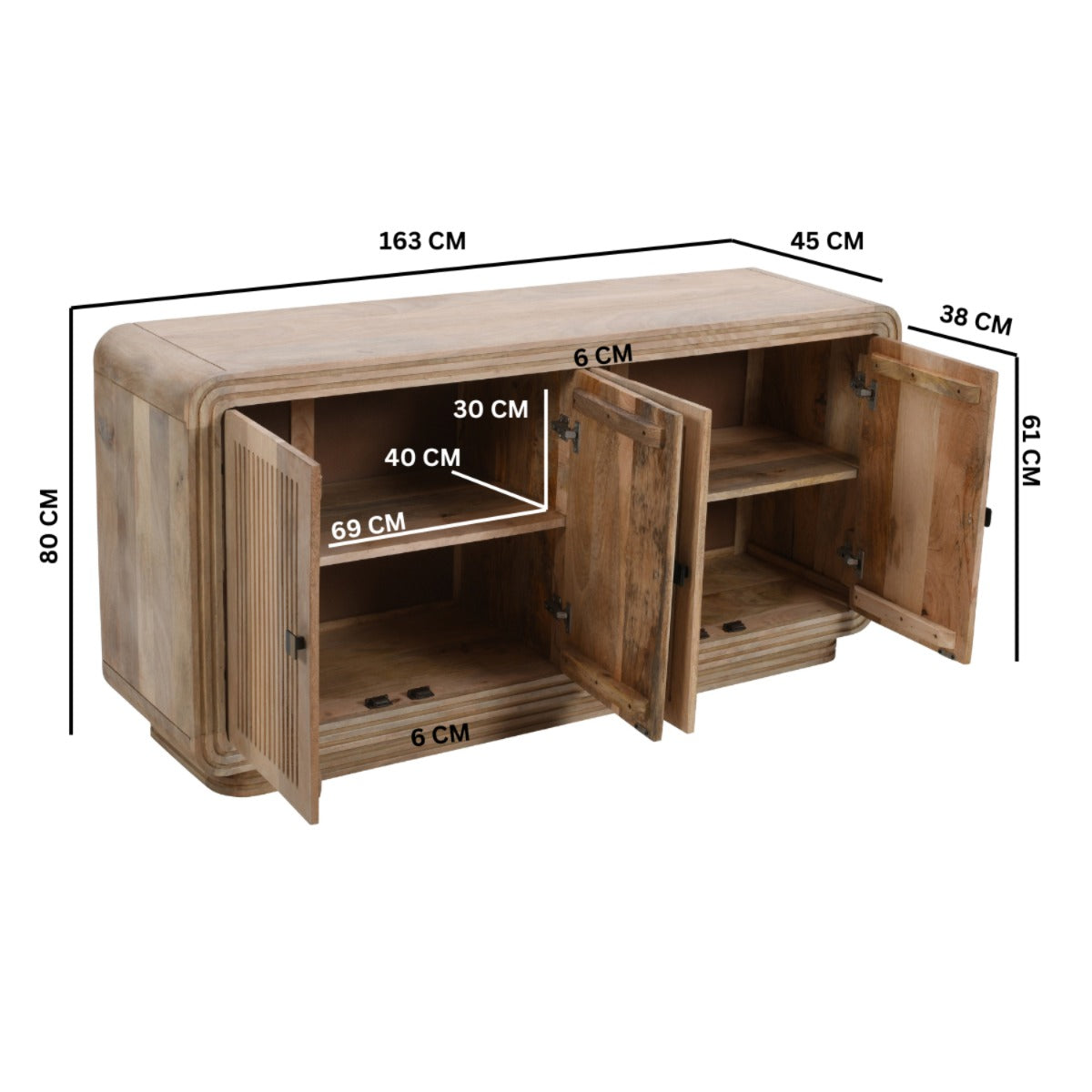 Hudson carved mango wood large sideboard with rustic charm