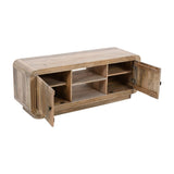 Hudson TV Cabinet made of carved mango wood in a stylish living room setting