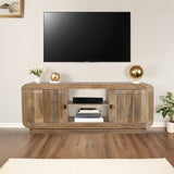 Hudson TV Cabinet made of carved mango wood in a stylish living room setting