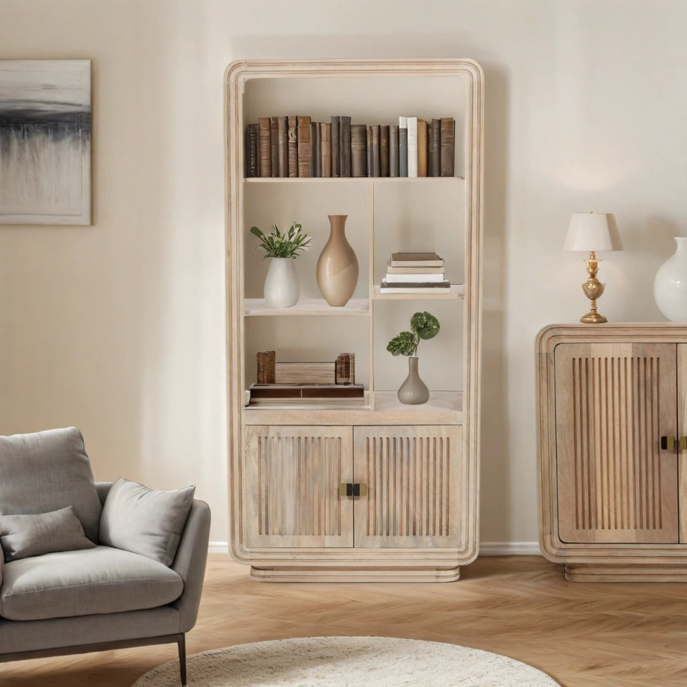 Hudson carved mango wood bookcase with intricate details
