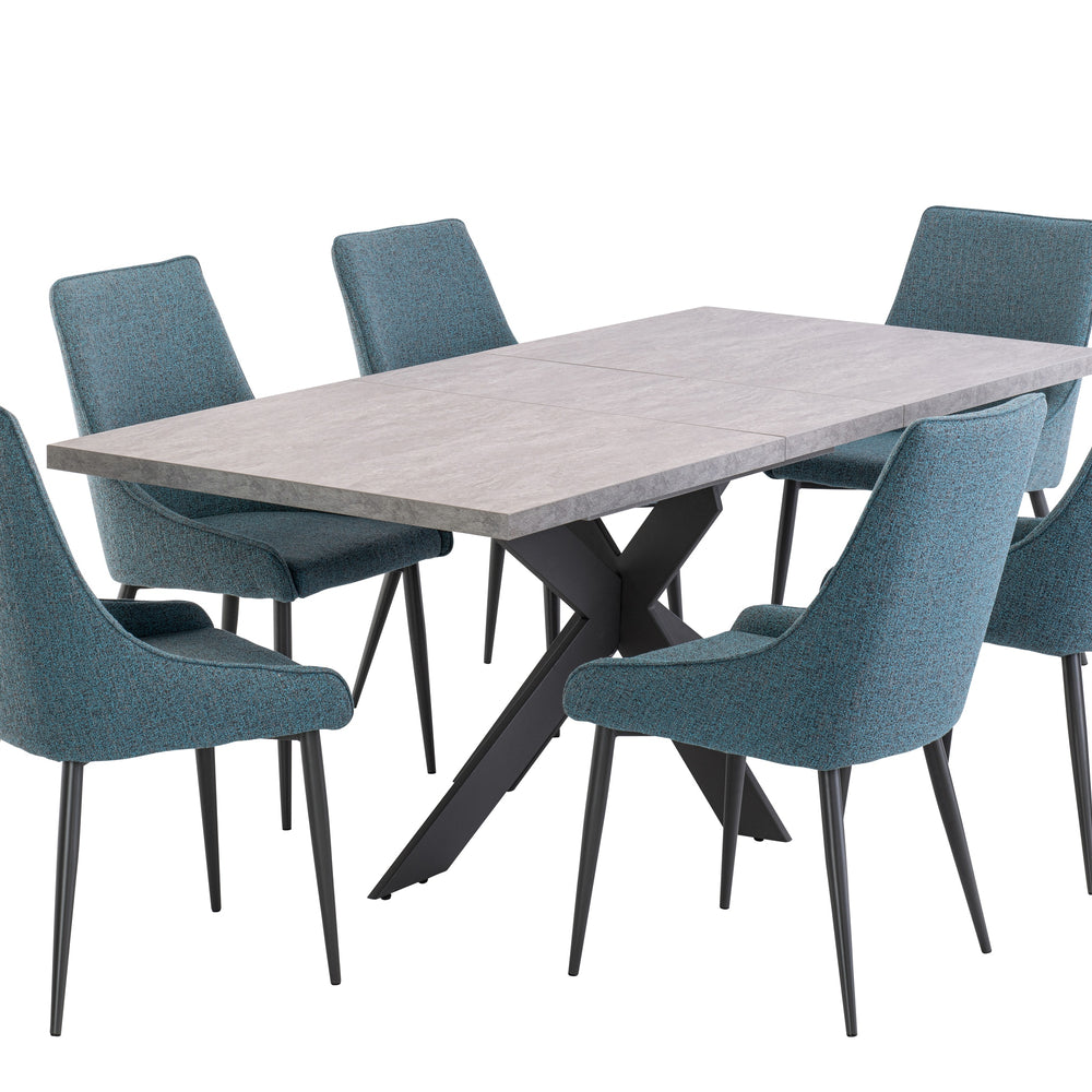 Stylish Teal and Grey Fabric Dining Chair with Grey Legs