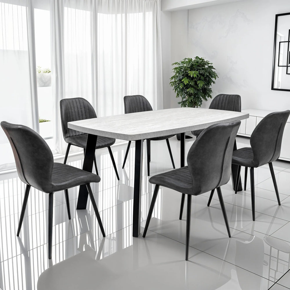 Stylish 1.6m Light Grey Dining Table with Black Legs