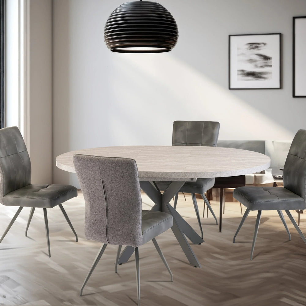 Light Grey Round Extending Dining Table 1.2m to 1.6m with Grey Legs