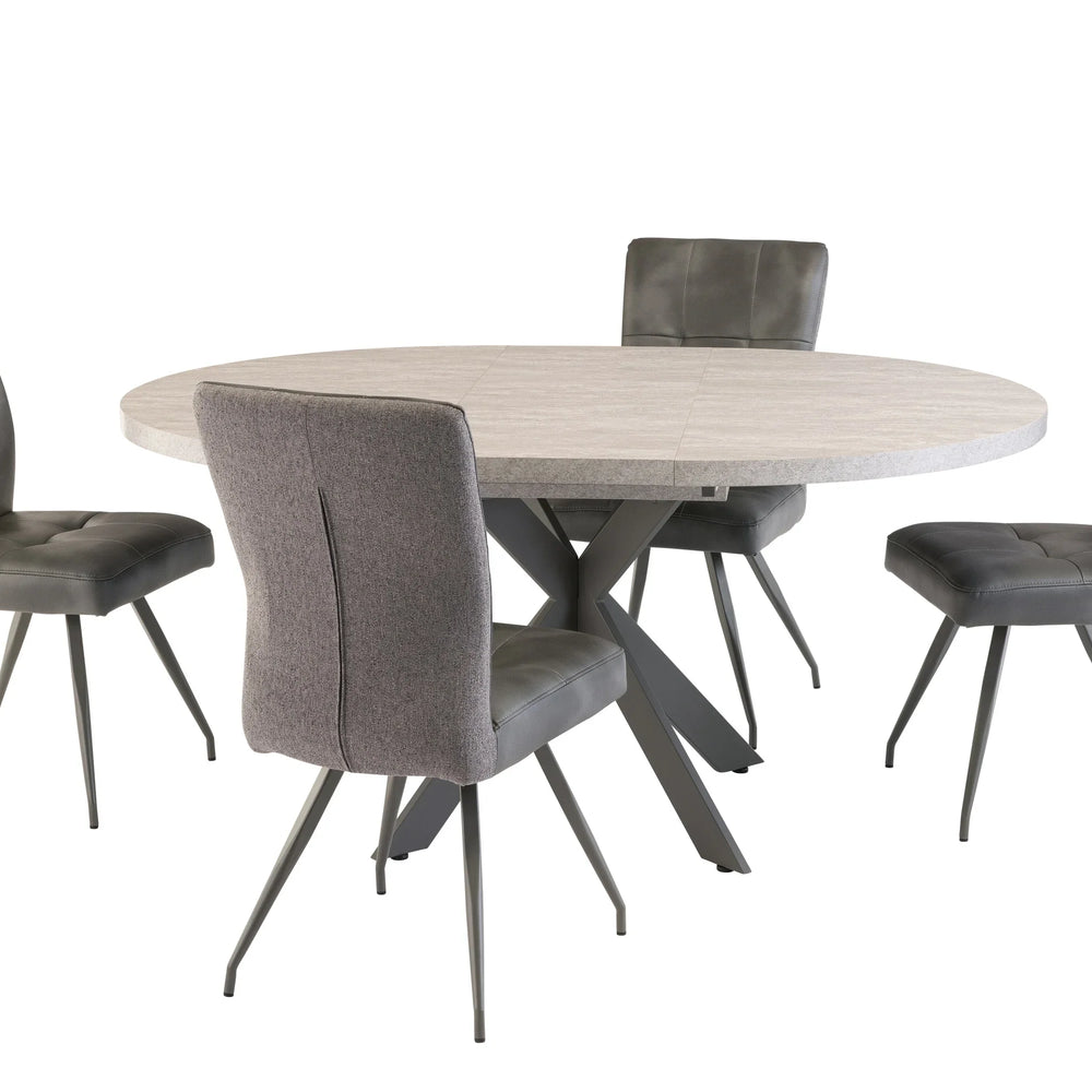 Light Grey Round Extending Dining Table 1.2m to 1.6m with Grey Legs
