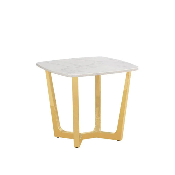 Meghan Gold Metal End Table with White Faux Marble Top