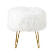 White Faux Fur Stool Ottoman with Gold Legs