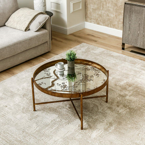 40cm Antique Gold and Mirror Top Coffee Table