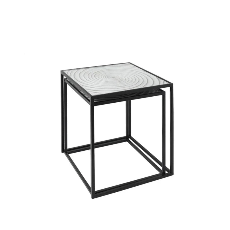 Set of 2 Black Metal Nesting Tables with White Spiral Top