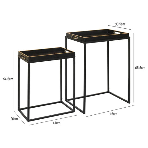 Set of 2 Black and Gold Nesting Tables