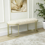 120cm Cream Velvet Tufted Bench with Champagne Legs