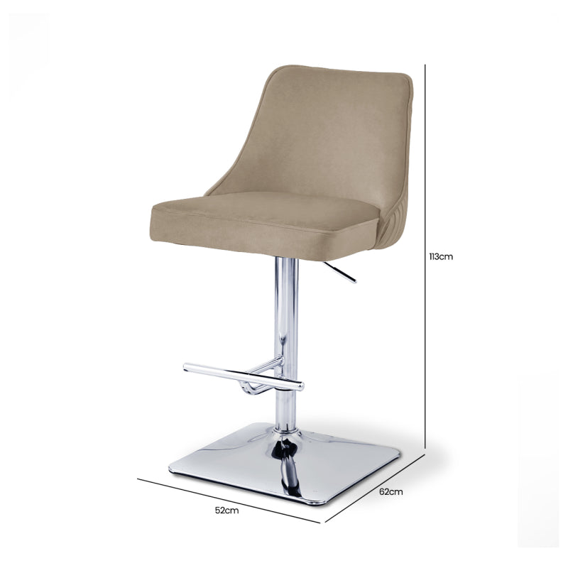 Eris Taupe Velvet Bar Stool with Chrome Legs