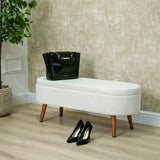 45.5cm White Boucle Storage Bench in Wooden Legs