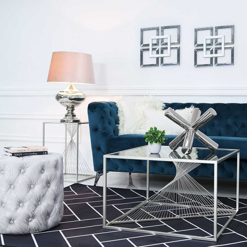 Luna Silver Metal Coffee Table with Clear Glass Top