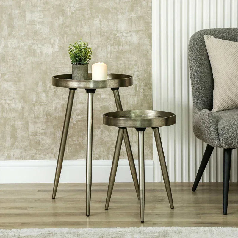 Set of 2 Champagne Nesting Table with Leaves Design