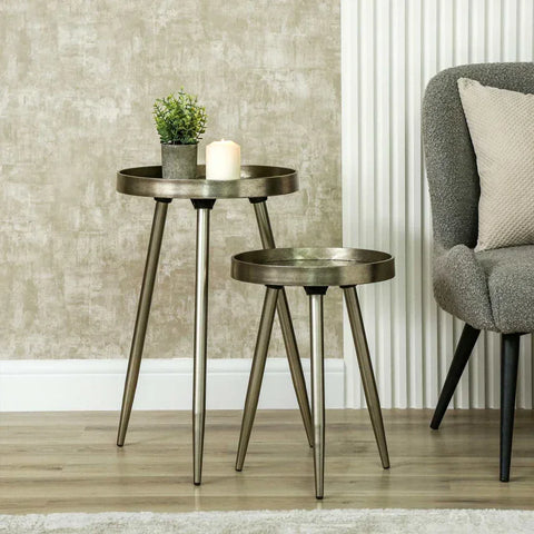 Set of 2 Champagne Nesting Table with Leaves Design