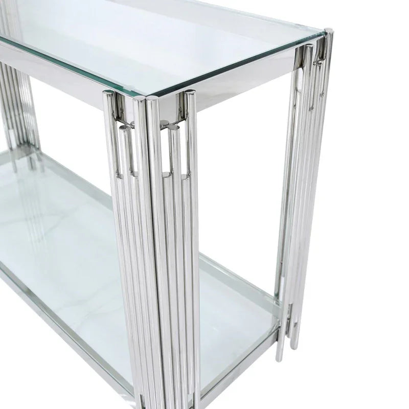 Cohen Steel Tubes & Clear Glass Console Table