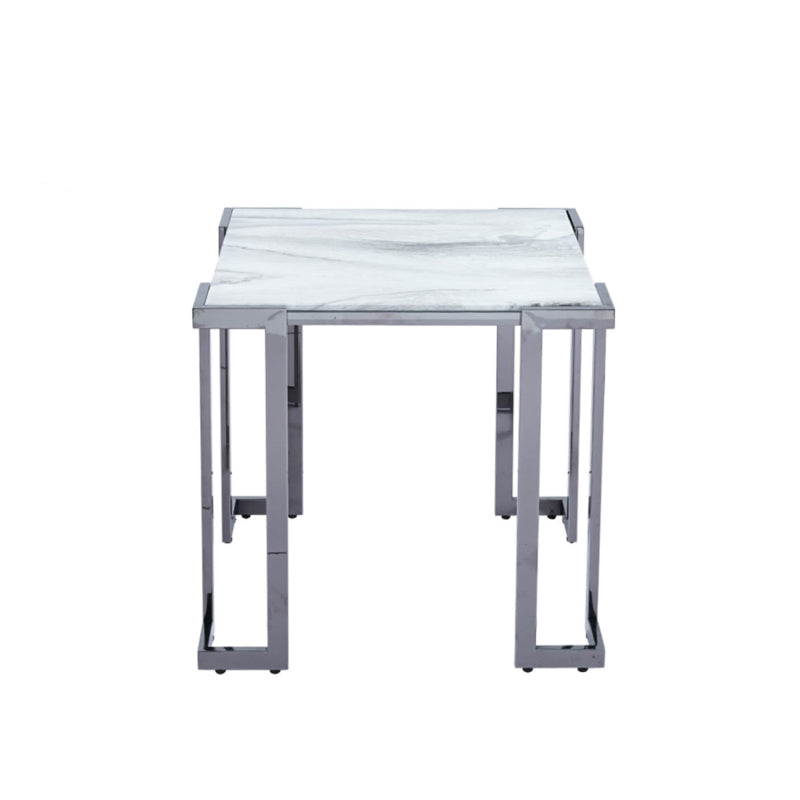 Aamari Grey Gunmetal End Table with White Faux Marble Glass Top - KD