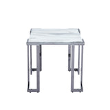 Aamari Grey Gunmetal End Table with White Faux Marble Glass Top - KD