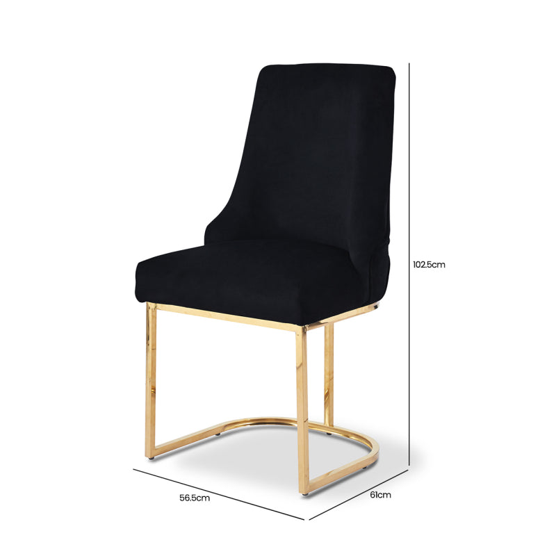 Casas Black Velvet Dining Chair with Gold Legs
