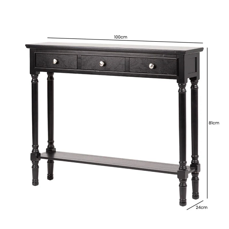 Delta Medium Black 3 Drawer Console Table with Ball Design Handle