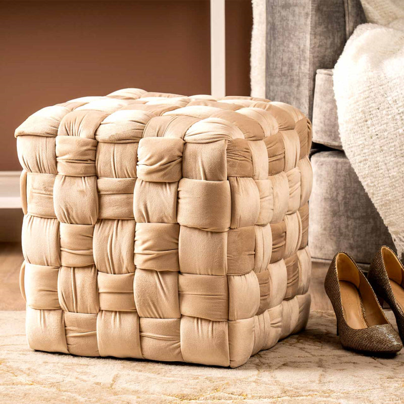 Dark Cream Velvet Woven Ottoman