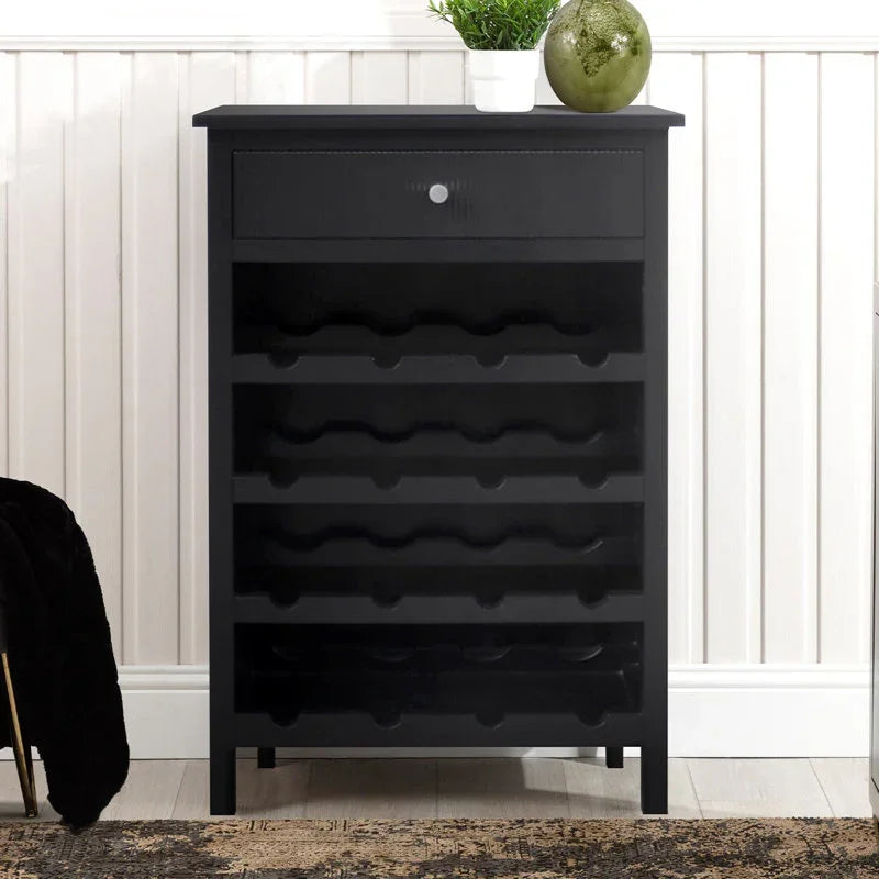 Lindon Black 1-Drawer Wine Rack Storage Cabinet