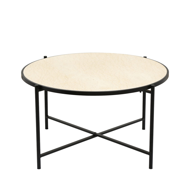 45cm Black Metal Coffee Table with Travertine Marble Top