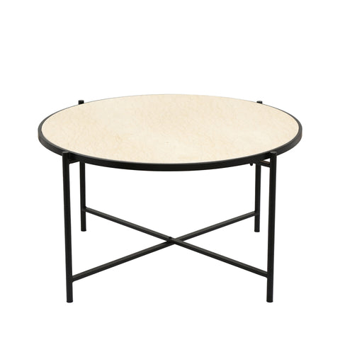 45cm Black Metal Coffee Table with Travertine Marble Top