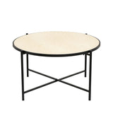 45cm Black Metal Coffee Table with Travertine Marble Top