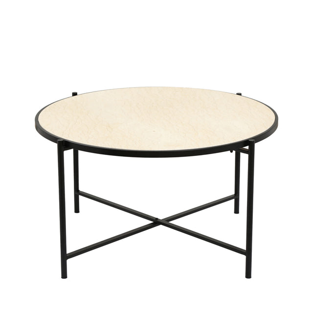 45cm Black Metal Coffee Table with Travertine Marble Top
