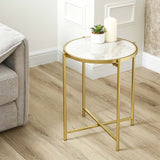 55cm Gold Metal End Table with White Marble Top