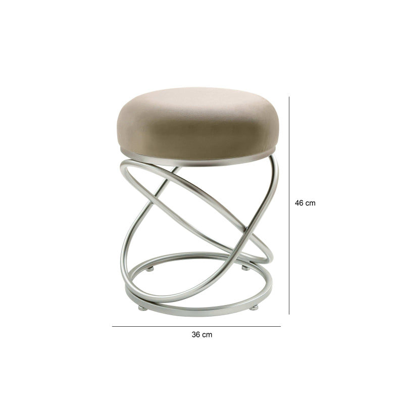 46cm Taupe Velvet Rizzo Stool with Matte Silver Legs