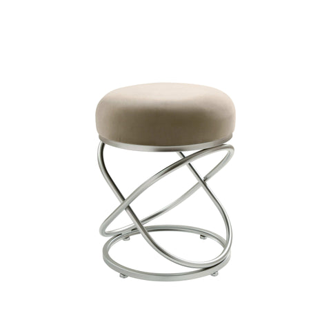 46cm Taupe Velvet Rizzo Stool with Matte Silver Legs