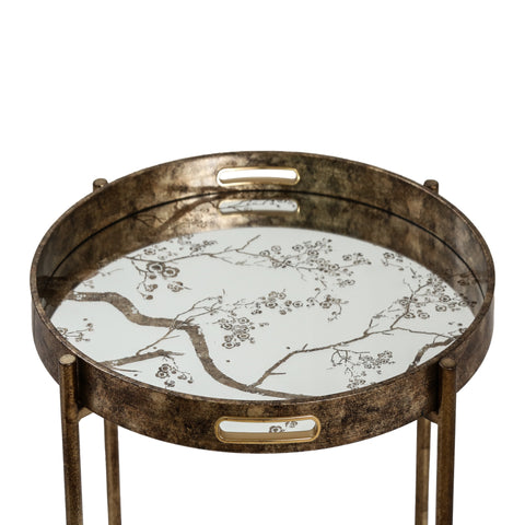 59cm Antique Gold and Mirror Top End Table