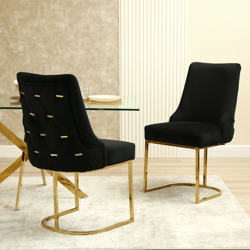Casas Black Velvet Dining Chair with Gold Legs