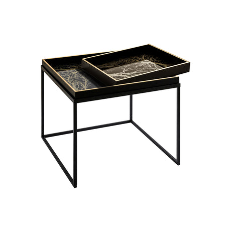 Black & Gold Metal Coffee Table with Tray