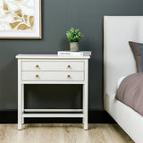 Lindon Frosty White 2 Drawer Bedside Cabinet with Clear Glass Shelf with Gold Handle