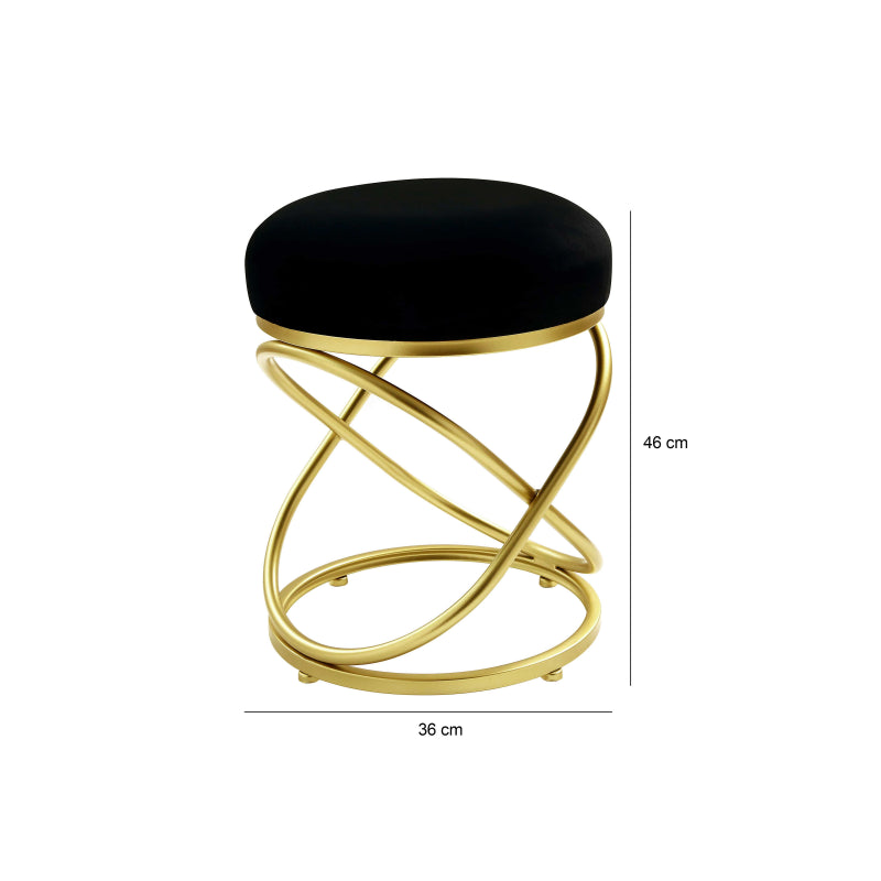 46cm Black Velvet Rizzo Stool with Gold Legs