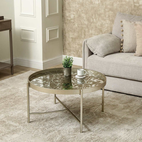 40cm Champagne Coffee Table with Leaves Design KD Legs